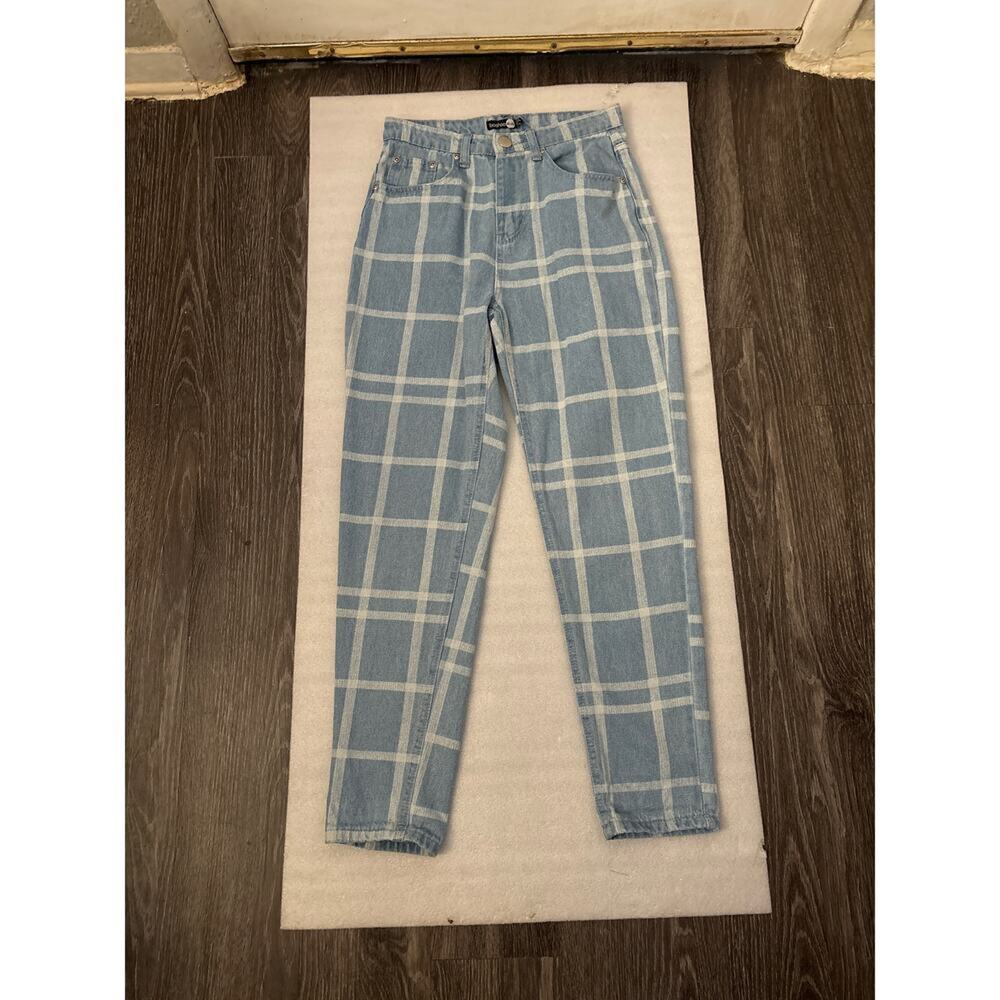 Boohoo Blue/White Windowpane Jeans 4 Academia Classic Preppy Cottagecore Retro